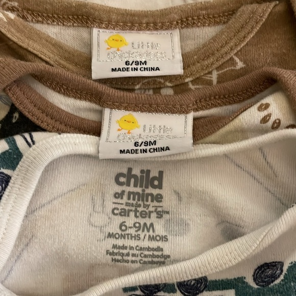 Little Chickadees Onesies Dino Tan/Brown & Carter’s Truck Onesie 6/9 mos - Picture 5 of 9